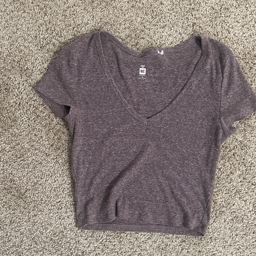 Me to We Gray/Purple V-Neck Crop Top